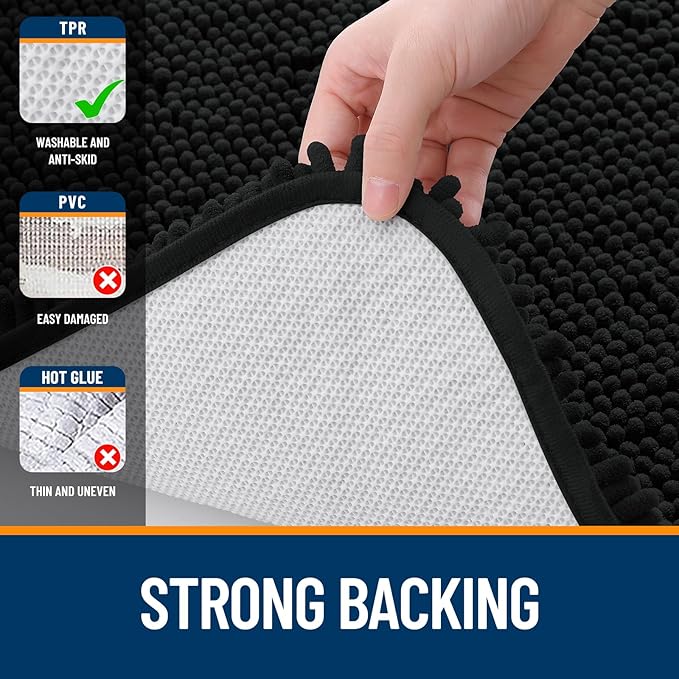 OLANLY Bathroom Runner Rugs 59x20, Extra Soft Absorbent Chenille Bath Rugs, Rubber Backing Quick Dry, Machine Washable Long Bath Mats for Bathroom Floor, Tub and Shower, Home Decor Accessories, Black