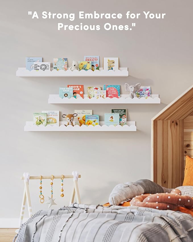 Onlysky Scalloped Shelves, Nursery Book Shelves, Floating Book Shelves for Wall, Toddler Nusery Deocr