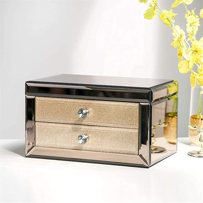 Storage Box Jewelry Box,Luxury Glass Jewelry Box with Makeup Mirror Jewelry Storage Organizer Trinket Jewelry Box Organizer