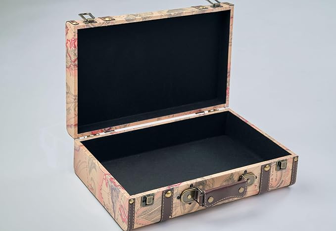 wald imports - Paperboard Suitcase -Decorative Storage Boxes - Suitcase for Decoration, Storage, and More (Faux Leather Map 1)