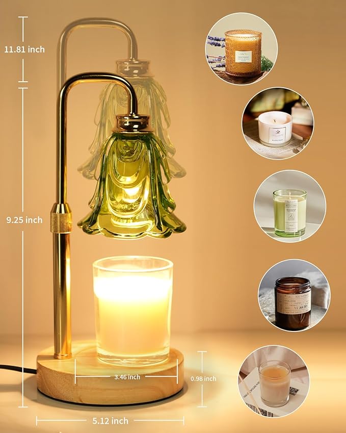 SupBri Tulip Candle Warmer Lamp, Adjustable Height, Dimmable Candle Warmer with Timer, Mom Womens Gifts for Birthday, Unique Home Decor Aesthetic (Green)