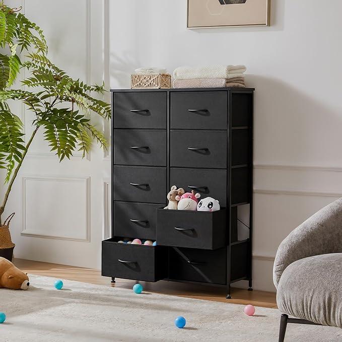 OLIXIS 10 Drawers Storage Organizers Units, Closet Organizers and Storage for Clothes, Fabric Storage Drawer for Living Room, Chest of Dresser in 31.49" D x 11.8" W x 45.78" H, Black