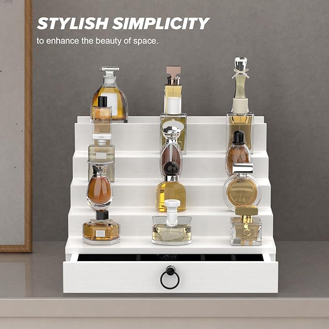 upcessory Cologne Organizer for Men, 5 Tier Black Cologne Shelf, Perfume Stand with Drawer and Hidden Compartment Perfume Display Holder - A Gift for Men