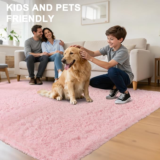 Fluffy Area Rugs for Bedroom - Soft Plush Shag Rug for Living Room Nursery Kids Room - Non Slip Fuzzy Shaggy Floor Carpets for Girls Boys Play Room Dorm Decor (Pink, 8' x 10')