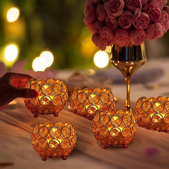 Set of 16 Crystal Bowl Tealight Holders for Wedding Centerpieces,Gold Votive Candle Holders for Party,Home Shower Decorations, Flower Vases Candle Centerpiece for Dining Table Decor