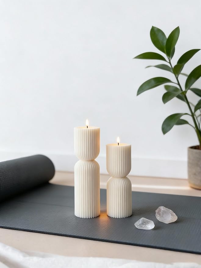 2PCS Hourglass Pillar Candles Set,Soy Wax Orchids Scented Pillar Candles,Cylindrical Tall Pillar Candle,Elegant Bubble Aesthetic Candle Housewarming Gift Home Room Shelf Decor Idea(White)