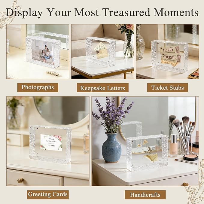 7.5"x5.5" Scalloped Acrylic Tray with Magnetic Mat - All-in-One Organizer for Jewelry, Makeup, Desk & Vanity, 2-in-1 as Tray & Photo Stand, for Women, Mom, Bride