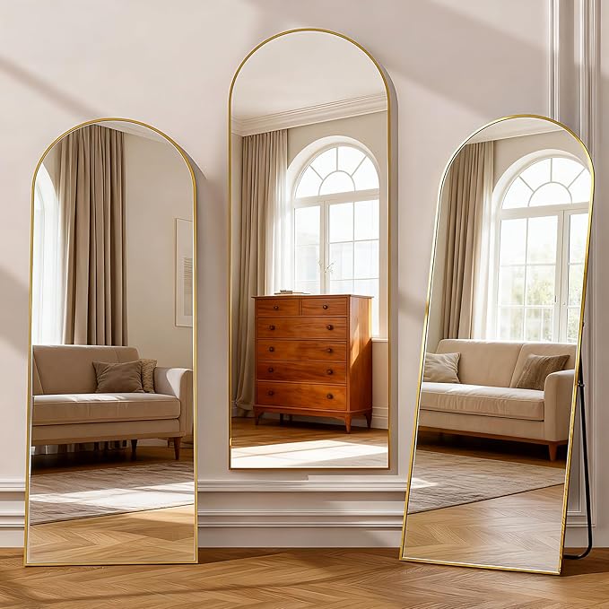 Simple Deluxe Arched Full Length Mirror, 59"x16" Large Floor Mirrors, for Wall Door Bedroom Bathroom Living Room (Gold)