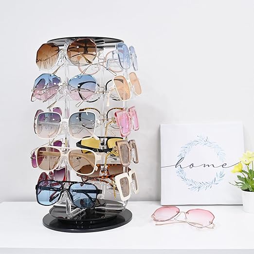 MOOCA Premium Acrylic Rotating Sunglasses, Eyewear Holder Display, Eyewear Collection, Sunglasses Holder, Eyeglass Case, High Capacity Eyewear Organizer, 20 Pairs