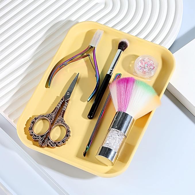 SUTOKAKA 1 Pack Yellow Decorative Serving Tray, Large Manicure Tools Storage Dish, Perfume Jewelry Dinner Placing Plate for Bedroom Kitchen Salon Supplies