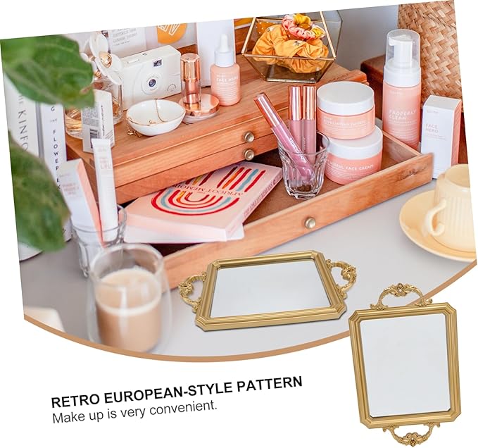 Alipis 1pc Vintage European Mirror Tray for Makeup and Perfume Storage Retro Decorative Organizer for Jewelry and Cosmetics Accent Finish