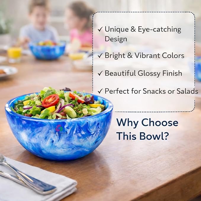 Elegant Handcrafted Resin Bowl – Glossy Amber Finish Decorative & Functional Use | Resin Decorative Bowl Centerpiece Table Decorations, Fruit Basket for Coffee Table Décor, Kitchen Décor (Blue)