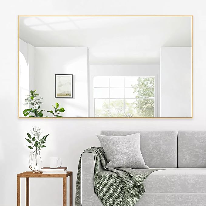 NeuType Full Length Mirror Floor Mirror, Long Mirror Full Body Dressing Mirror, Large Wall Mirror Bathroom Mirror Standing Mirror, Large Mirrors for Bedroom, Metal Frame, Gold 59"x35", No Stand