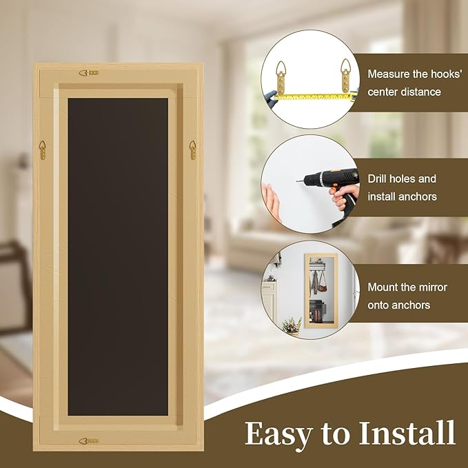 Syndra Modern Full Length Mirror Wood Frame, 56x20'' Large Floor Mirror with HD Tempered Glass & Wall Mount Option, Rectangular Standing Mirror for Bedroom, Living Room, Entryway, Farmhouse(Natural)