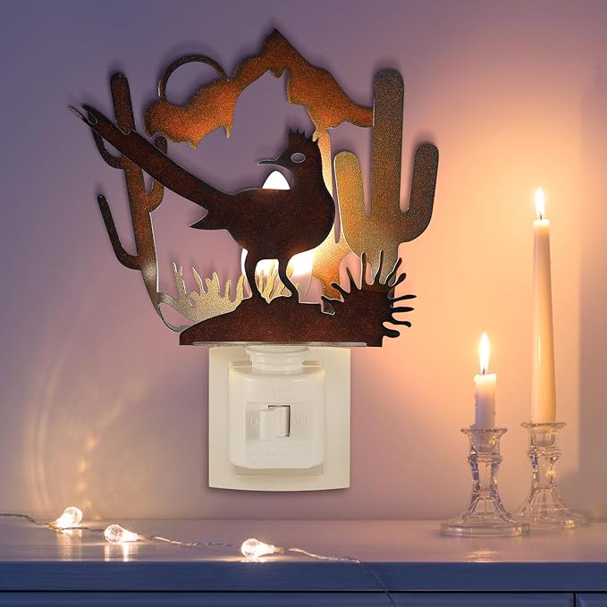 Tuanse Road Runner Bird Plug in Night Light Farmhouse Metal LED Night Light Decorative Vintage Novelty Lamp Decor for Holiday Bedroom Living Room Bathroom Christmas Gift