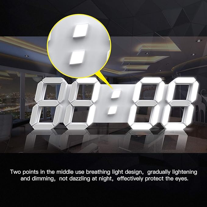 EPSKY 3D White Digital Wall Clock LED Large Alarm Clock Adjustable Brightness 12/24 Hours Display and Date Display for Kitchen Homes Offices Gyms (15inch)