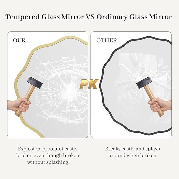 HOMECOOKIN 20 Inch Wavy Round Wall Mirror, Round Wavy Wall Mirror with Aluminum Frame for Bathroom Upgrades, Hotels, Dressing Tables,Farmhouses