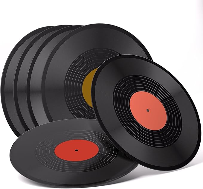Facmogu 6 Pack 12in Blank Vinyl Record Decor, Fake Vintage Record for Indie Wall Aesthetic Room Decor, 70s 80s 90s Rock & Roll Music Party Decor, Retro Records for Home Living Room, Craft Display Decoration