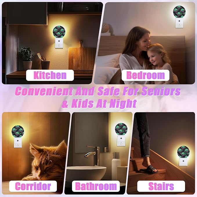 Alien Night Light Spaceship Night Lights LED Lamp Round Plug into Wall Nightlight with Dusk to Dawn Sensor Home Hallway Stairway Kitchen Decor
