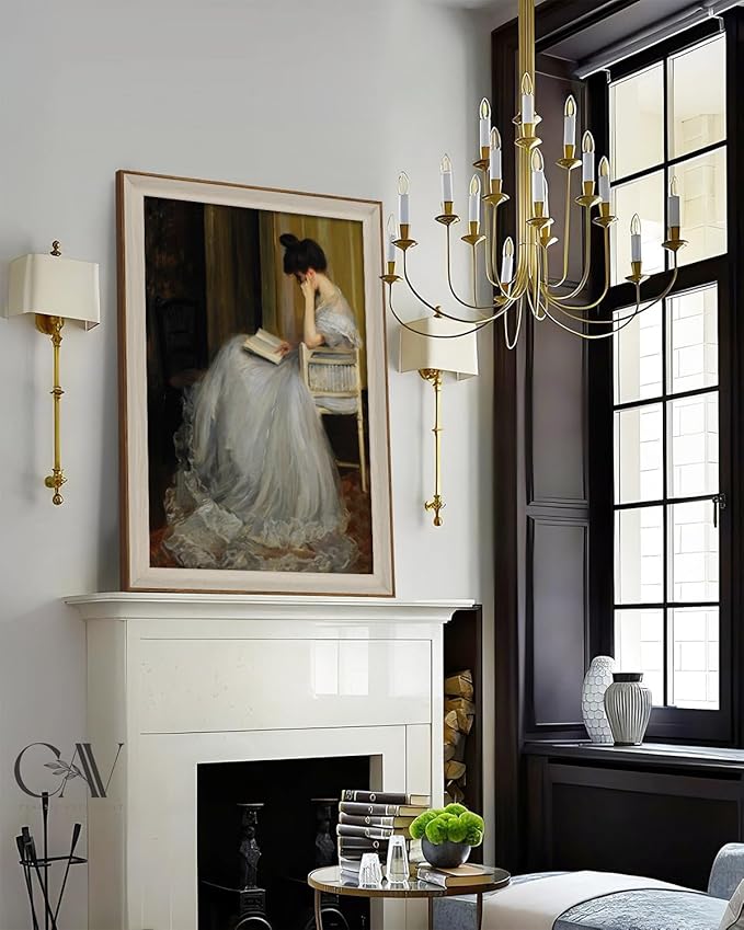 VIYYIEA Framed Canvas Wall Art, Woman Portrait Large Wall Art for Living Room, Vintage Oil Painting Picture, Print Framed Home Decor, Bathroom Wall Decor -【Reading Lady】-(24"x36")