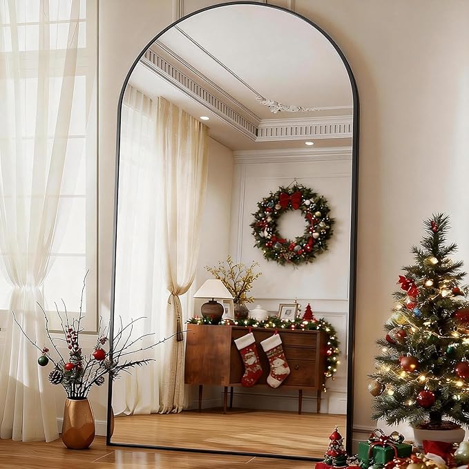 BEAUTYPEAK 77"x38" Large Arch Mirror Full Length, Oversized Wall Mirrors with Aluminum Alloy Frame, Full Body Floor Mirror for Bedroom, Dressing Room, Black