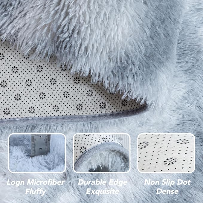 Area Rugs 9x12 Living Room: Gray Shag Rug 9x12 Area Rugs - Large Plush Fluffy Carpet for Bedroom,Living Room(Tie-Dyed Light Gray)