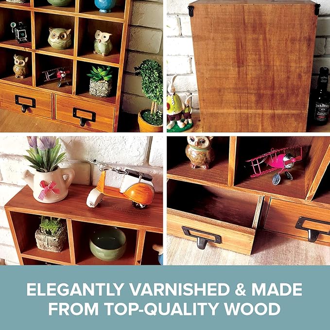 Primo Supply 2-Way Wood Cabinet Cubbies - Rustic Home Decor - Floating Shelves for Storage - Farmhouse Desk Shelf with Drawers - Cube Shelf Display - Vintage Bedroom Decor