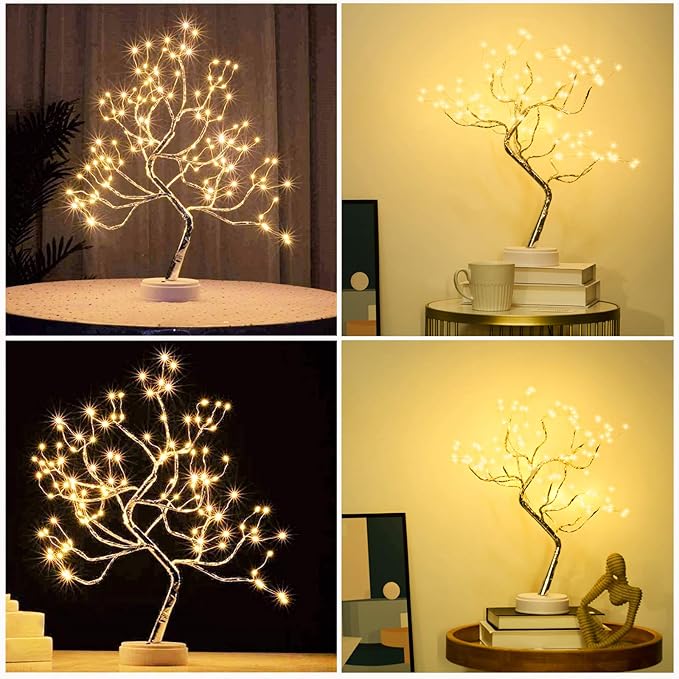 PXBNIUYA 2 Pack Room Decor, 20" 108 LED Tabletop Bonsai Tree Light, DIY Artificial Tree Lamp, Battery/USB Operated, Aesthetic Lamps for Living Bedroom Christmas Home Gifts Decor (Warm White)