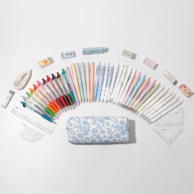 Pencil Case Lightweight Aesthetic Pen Case Office College School Storage Bag Pouch Holder Box Organizer Makeup Pouch Cosmetic Bag for Girls Boys Kids (Flowers-Apis)