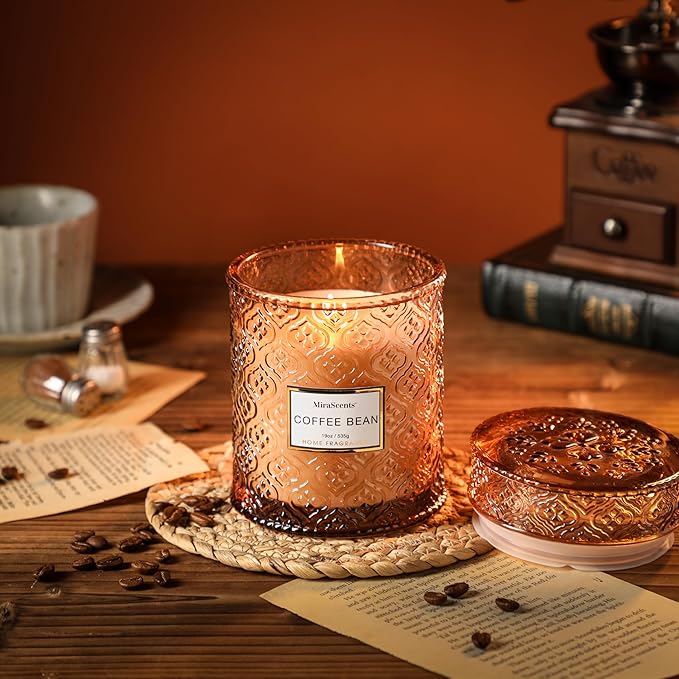 Coffee Bean Scented Candles, 19oz Aromatherapy Candles Gifts for Women, Brown Luxury Large Decorative Candles in Glass, Natural Soy Wax for Home