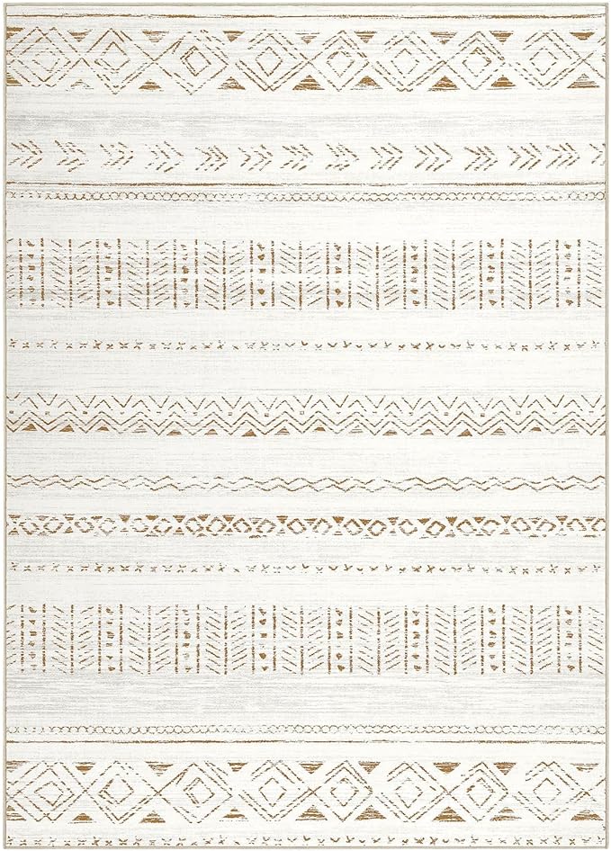 cotiled 5x7 Area Rug Living Room: Washable Boho Rugs with Non Slip Backing Large Soft Indoor Stain Resistant Carpet for Bedroom Farmhouse Dining Room Lightweight Home Decor L Brown/Cream