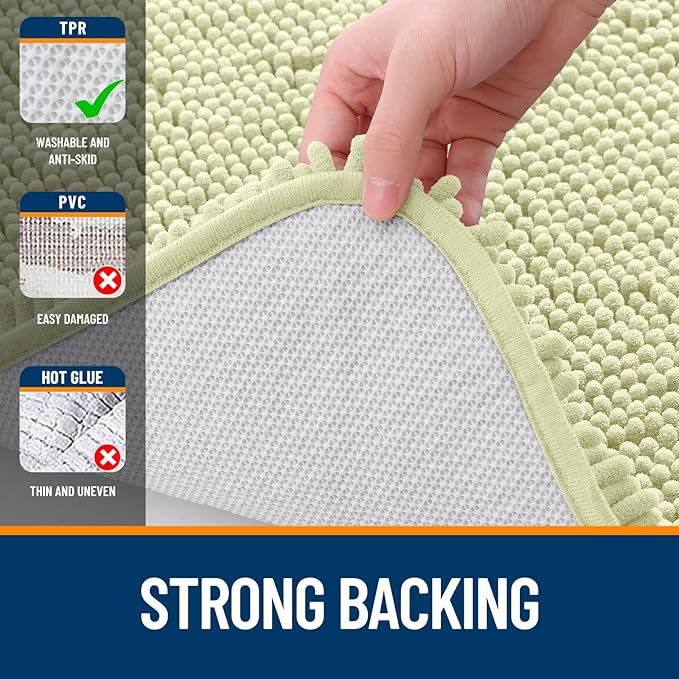 OLANLY Toilet Rugs U-Shaped 24x20, Extra Soft Absorbent Chenille Contour Bathroom Rugs for Toilet, Dry Quickly, Machine Washable, Non-Slip Bath Mat, Vanilla