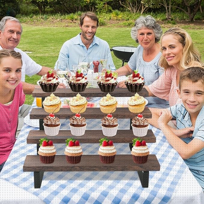 IHKFILAN Wooden Display Riser Stand,4 Tier 13.8IN Perfume Display Stand,Wood Rustic Cupcake Stand,Tiered Countertop Display Shelf for Figures,Condiment,Dolls Collection,Makeup,Cupcake,Perfume (solid wood)