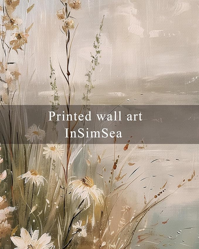 InSimSea Framed Canvas Wall Art Vintage Decor, Wildflowers Landscape Pictures Bathroom Wall Decor Aesthetic, Living Room Bedroom Flower Nature Home Decorations, 16x24inch