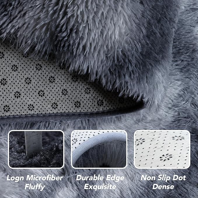 Shag Rugs 8x10 Living Room: Shag Area Rug for Bedroom - Gray Large Fluffy Soft Carpet for Living Room - Grey Big Indoor Plush Soft Rug, Gray Fluffy Carpets Dorm Home Decor Aesthetic (Grey, 8x10 Feet)…