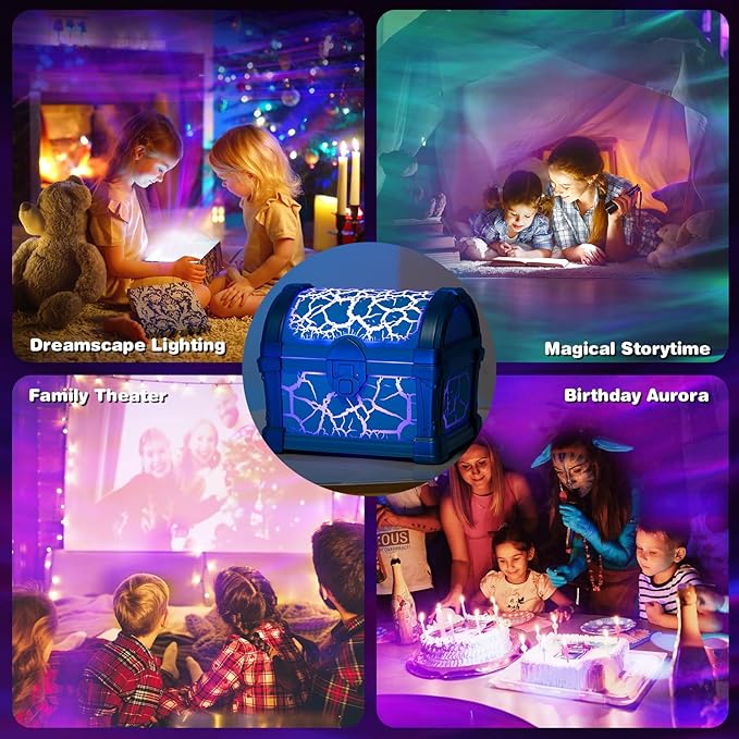 Northern Light Galaxy Projector Treasure Chest Projection – Aurora Projectior with White Noise and Bluetooth Speaker, Night Light Boy Room Decor, Gift for Kids Teen (Blue)