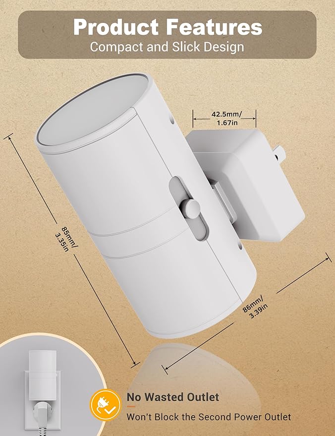 JandCase Night Lights Plug into Wall, Dimmable Night Light Plug in, Modern Night Light Dusk to Dawn Light Sensor, Warm White 3000K, 0-100LM Adjustable Brightness Nightlight for Hallway Bedroom, 4 Pack