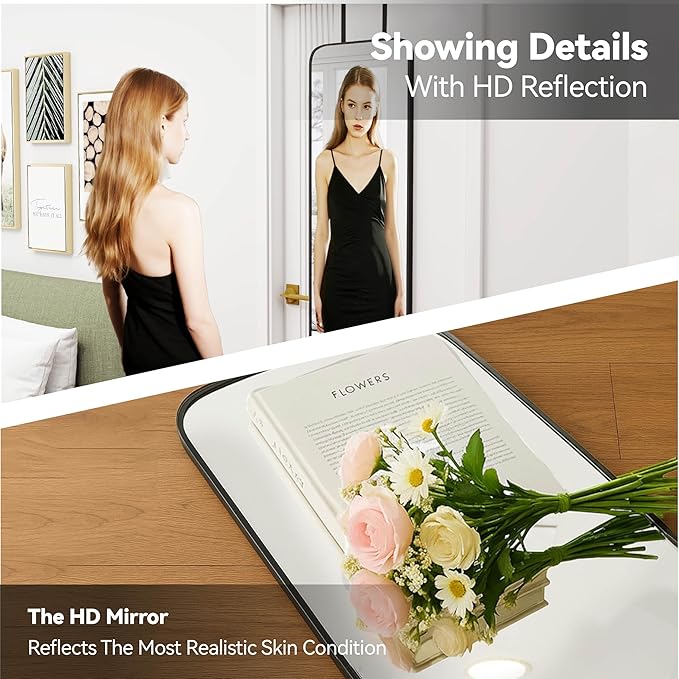 SCWF-GZ 57x16 Door Hanging Full Length Mirror, Floor Stand (Height 5.7ft just Body in1.3ft) Wall Mounted Metal Frame Rectangle Dressing Mirrors for Bedroom Bathroom Room 57 inch Black