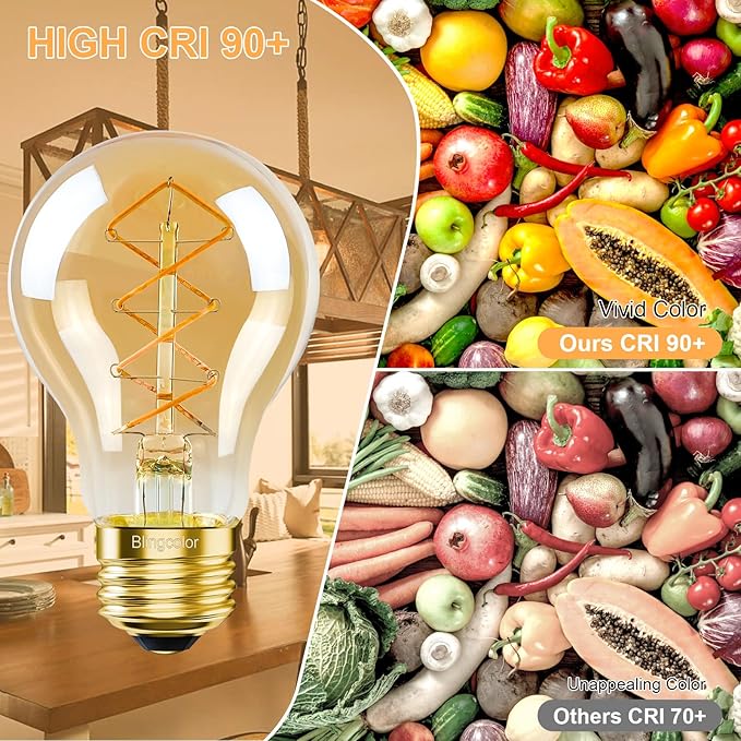 BLINGCOLOR A19 Vintage LED Edison Bulbs 40 Watt, Dimmable E26 LED Edison 2200K Warm Light Bulbs, 4W Equal 40 Watt Incandescent Bulbs, 4 Pack Decorative Antique Spiral Amber Light Bulbs, 300LM, CRI90+