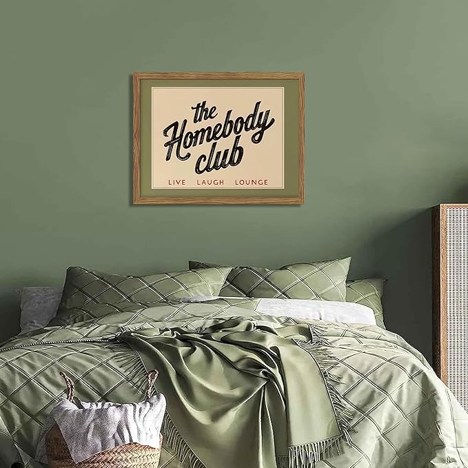 Vintage The Homebody Club Wall Art, Minimalist Live Sign Canvas Wall Decor Painting, Trendy Quote Artwork Poster Print Picture for Living Room Bedroom Homebody Gifts 16x24 Inch Framed