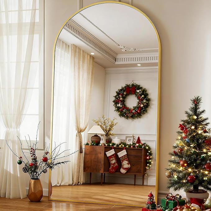 BEAUTYPEAK 77"x38" Large Arch Mirror Full Length, Oversized Wall Mirrors with Aluminum Alloy Frame, Full Body Floor Mirror for Bedroom, Dressing Room, Gold