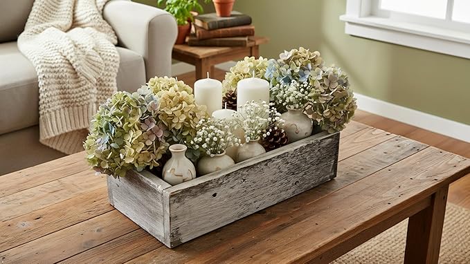 Decorative Barnwood Box | Authentic Rustic Weathered Wood Box for Table Decoration, Weddings, Parties, and Home (White Wash)