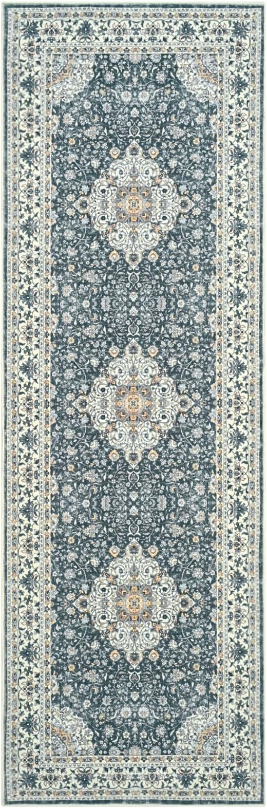 Goideal Washable Runner Rug 2x6, Vintage Rugs Non Slip, Indoor Low Pile Carpet with Rubber Backing for Kitchen Bathroom Entryway Office Bedroom,Black & White