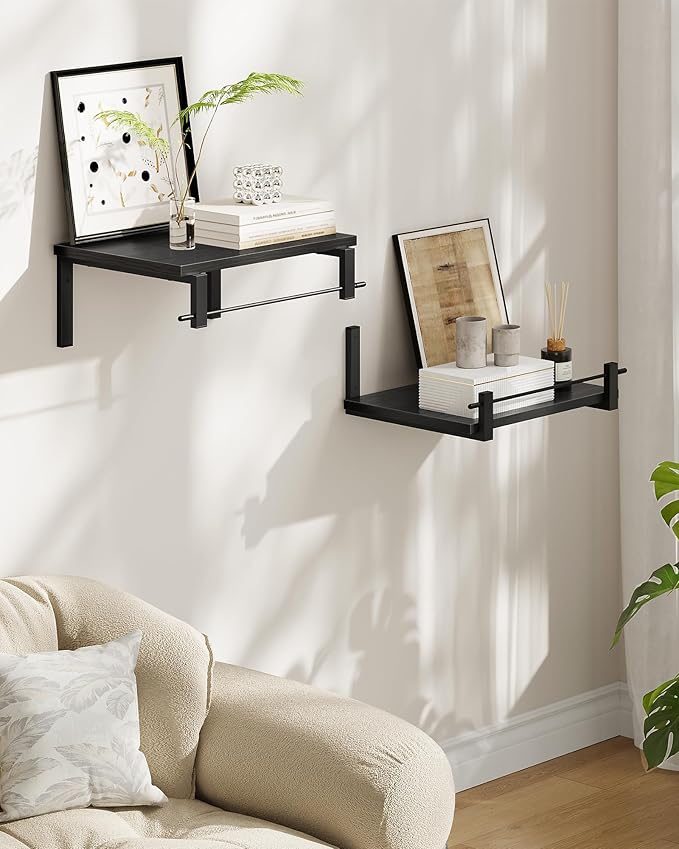 CHOEZON Deep Floating Shelves for Wall, 12 inch Wall Mounted Shelves Set of 2, Wide Floating Shelves for Living Room, Bedroom, Study, Bathroom, Black TBJ02P2BB