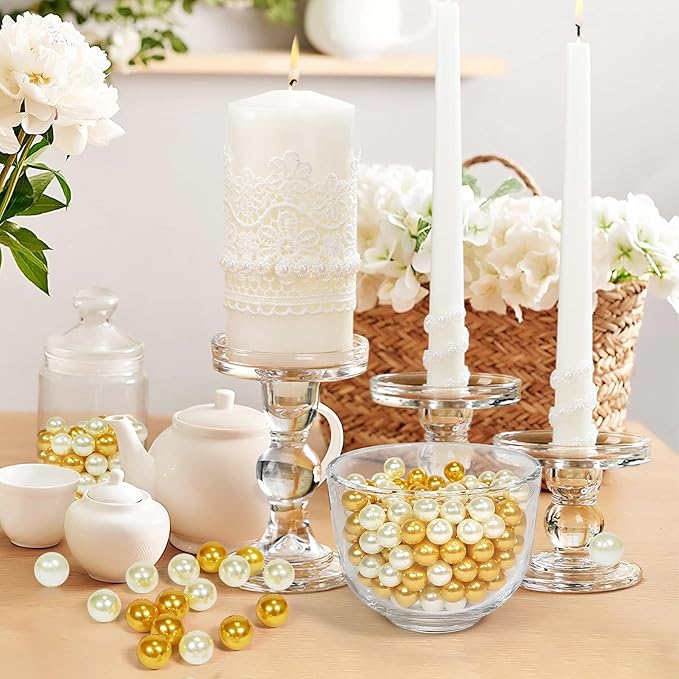 80Pcs Cream&Gold Vase Filler Pearl Beads for Crafting 20mm Beads No Holes Decor Suitable for Wedding Decor, Party Decorations, Centerpiece Table Decorations