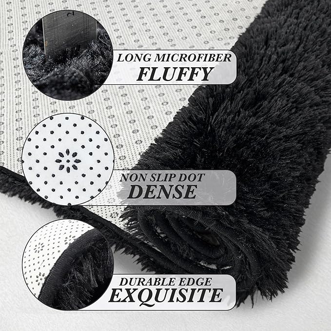 Fluffy Area Rug Living Room: Black Shag Rug 6x9 Plush Rugs for Living Room - Large Fuzzy Soft Carpet (Black 6x9 Feet)