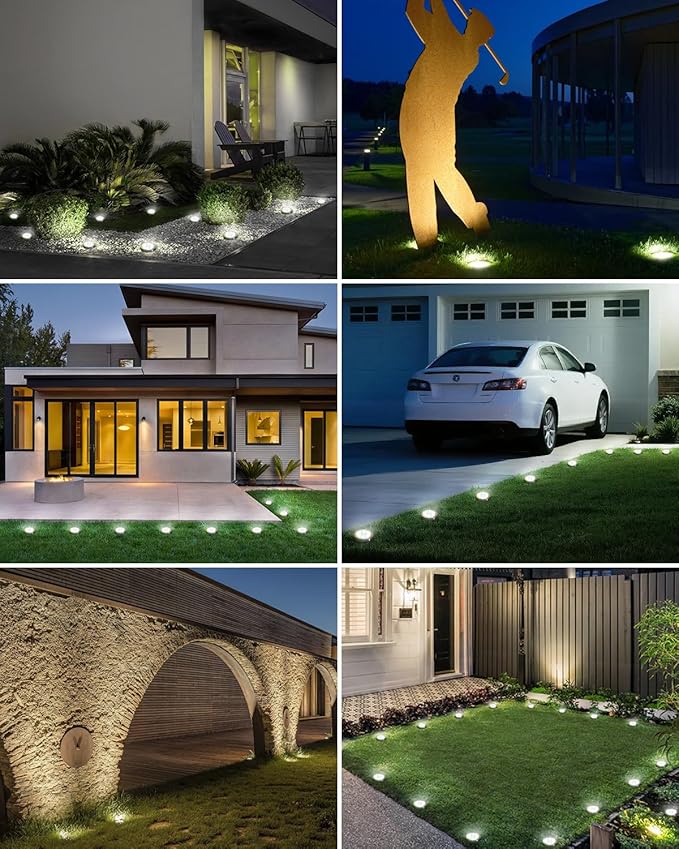 btfarm 10 Pack Solar Lights Outdoor, 8 LED Solar Ground Lights IP65 Waterproof Flat Solar Disc Light, Pathway Lights for Garden Lawn Patio Yard Path Landscape, Cool White