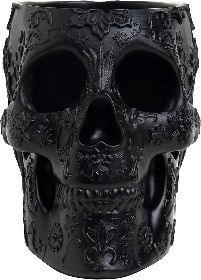 Skull Makeup Brush Holder, Pen Holder, Vanity, Desk, Office Organizer, Stationary, Decor Planter , Candy Bowl , Goth Decorations , Extra Large, Skulls Gothic Skull & Bones Organizer Bathroom (Black)