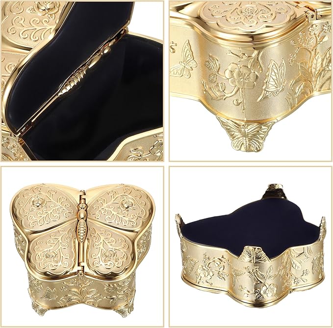 Hipiwe Jewelry Box Vintage Treasure Chest Butterfly Shape Decorative Keepsake Holder for Necklace Ring Earrings Storage Organizer Gift for Woman, Large