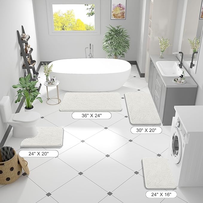 OLANLY Bathroom Runner Rugs 70x24, Extra Soft Absorbent Chenille Bath Rugs, Rubber Backing Quick Dry, Machine Washable Long Bath Mats for Bathroom Floor, Tub and Shower, Home Decor Accessories, Ivory